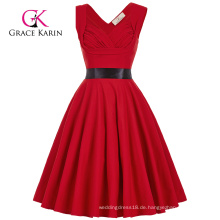 Großhandel Grace Karin Sleeveless Schatz V-Back High Stretchy Retro Vintage Red 50s Kleid CL008948-2